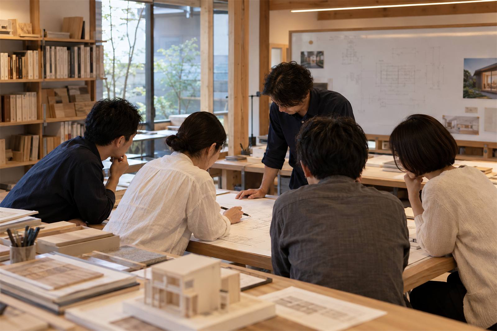 建築士とご家族の打ち合わせ